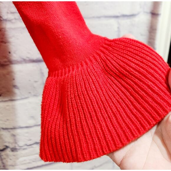 J. Crew Red Long Sleeve Ruffled Cuff Round Neck Sweater Top Small Lightweight - Picture 2 of 6